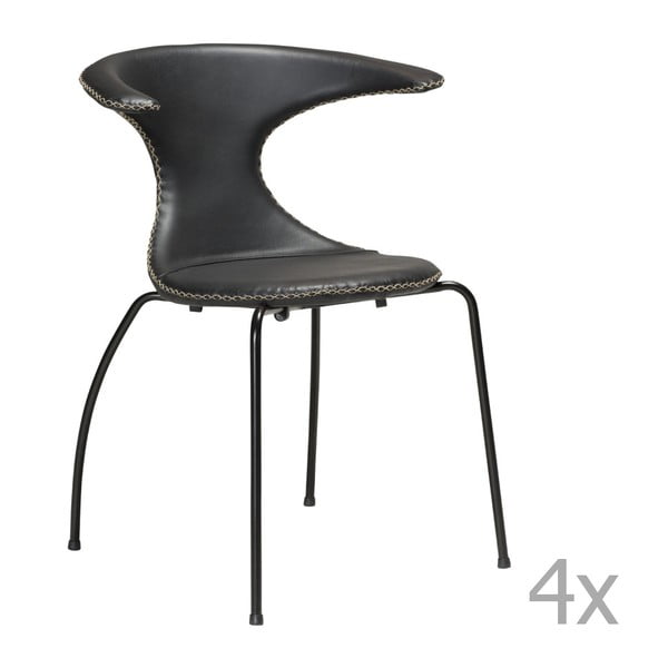 Zestaw 4 czarnych krzeseł skórzanych z metalowymi nogami DAN– FORM Flair
