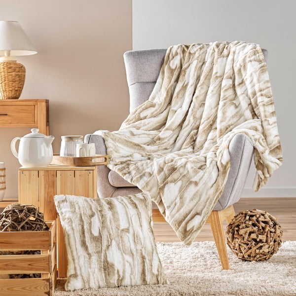 Beżowy koc ze sztucznego futra 180x220 cm Cheyenne – douceur d'intérieur-image-2