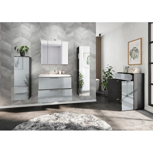 Szara wisząca szafka z umywalką z połyskiem 81x65 cm Vasio – Germania-image-3