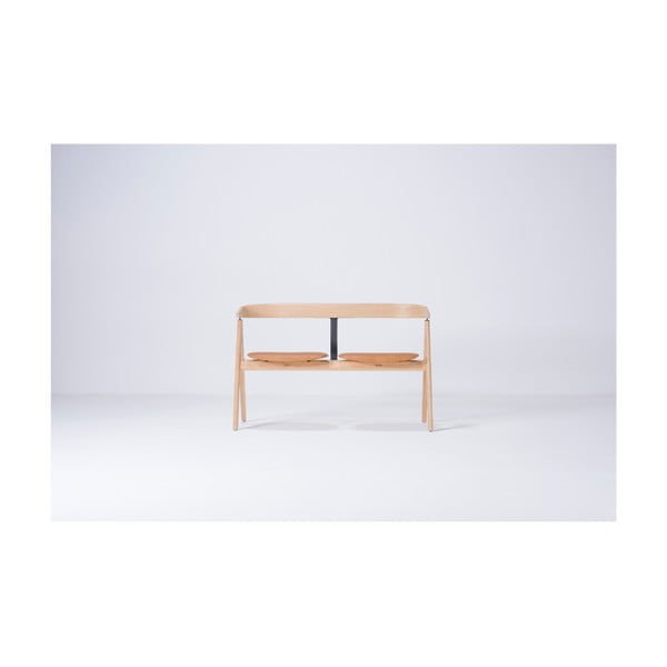 Ławka z drewna dębowego ze skórzanym siedziskiem Gazzda Ava-image-1