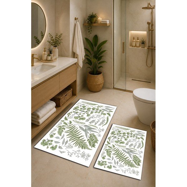 Zielone/beżowe dywaniki łazienkowe zestaw 2 szt. 60x100 cm Floral – Mila Home-image-1
