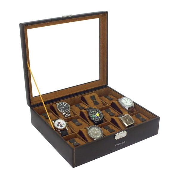 Brązowy kuferek na 15 zegarków Friedrich Lederwaren Bond