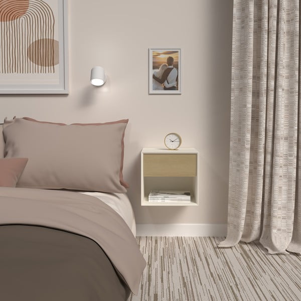 Biało-naturalna kolorze szafka nocna w dekorze dębu Alba – Tenzo-image-1