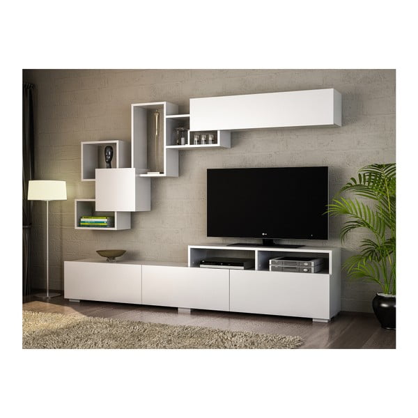 Biały zestaw pod TV 210x47 cm Elit – Woody Fashion-image-1