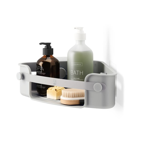 Szara narożna samoprzylepna półka łazienkowa z plastiku z recyklingu Flex Adhesive – Umbra-image-3