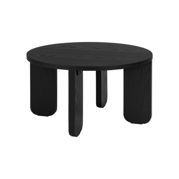 Czarny okrągły stolik z blatem w dekorze dębu ø 55 cm Kuvu – noo.ma