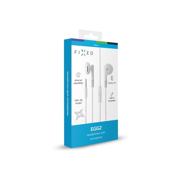 Słuchawki douszne z mikrofonem FIXED EGG2 i organizerem, białe-image-2