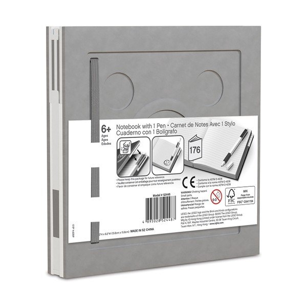 Jasnoszary kwadratowy notatnik z długopisem żelowym LEGO®, 15,9x15,9 cm-image-2