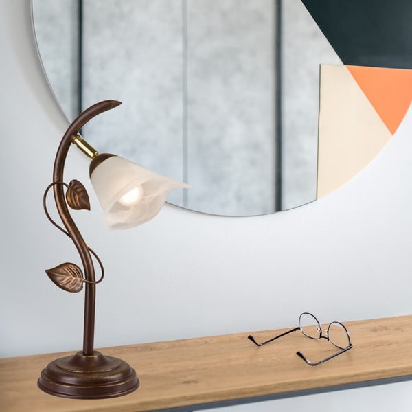 Ciemnobrązowa lampa stołowa ze szklanym kloszem (wys. 40 cm) Bluszcz – LAMKUR-image-2