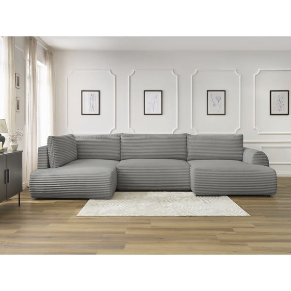 Ciemnoszary sztruksowy rozkładany/ze schowkiem narożnik (lewostronny/w kształcie litery U) Lucien – Bobochic Paris-image-1