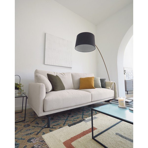 Czarna/w kolorze złota lampa stojąca z tekstylnym kloszem (wysokość 210 cm) Juhe – Kave Home-image-1
