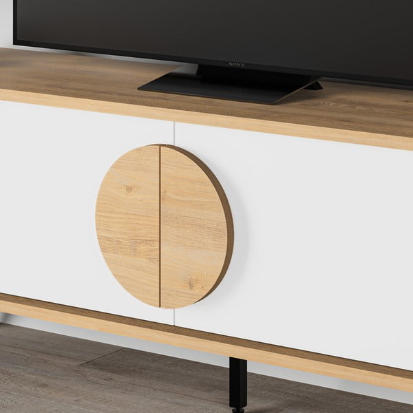 Biała szafka pod TV w dekorze dębu 140x51 cm Vae – Marckeric-image-1