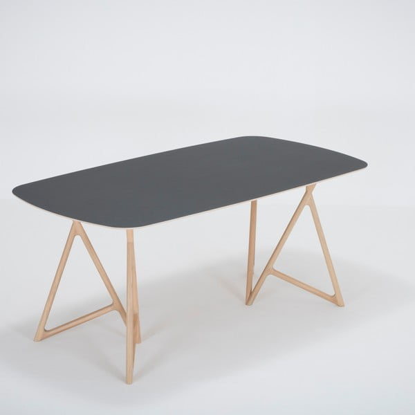 Stół z litego drewna dębowego z czarnym blatem Gazzda Koza, 180x90 cm