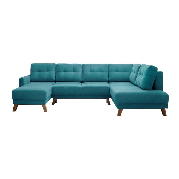 Turkusowa sofa rozkładana w kształcie U Bobochic Paris Balio, lewostronna
