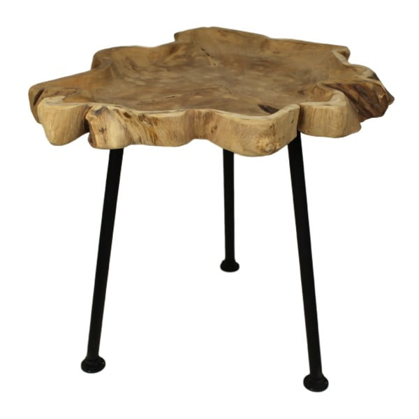 Stolik z drewna tekowego z czarnymi nogami HSM Collection Fruitbowl, ⌀ 45 cm