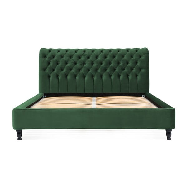 Zielone łóżko z drewna bukowego z czarnymi nogami Vivonita Allon, 160x200 cm
