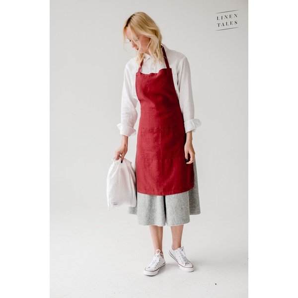 Czerwony lniany fartuch Linen Tales Daily Apron, 80x55 cm-image-1