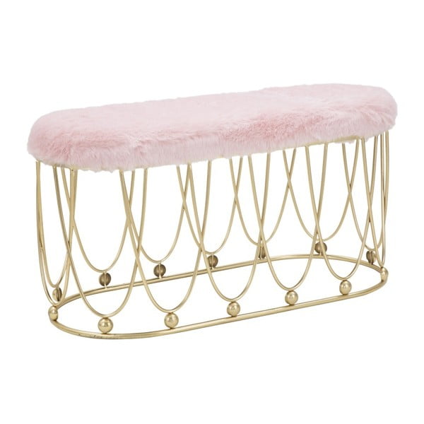 Różowa tapicerowana ławka z żelazną konstrukcją w złotym kolorze Mauro Ferretti Amelia