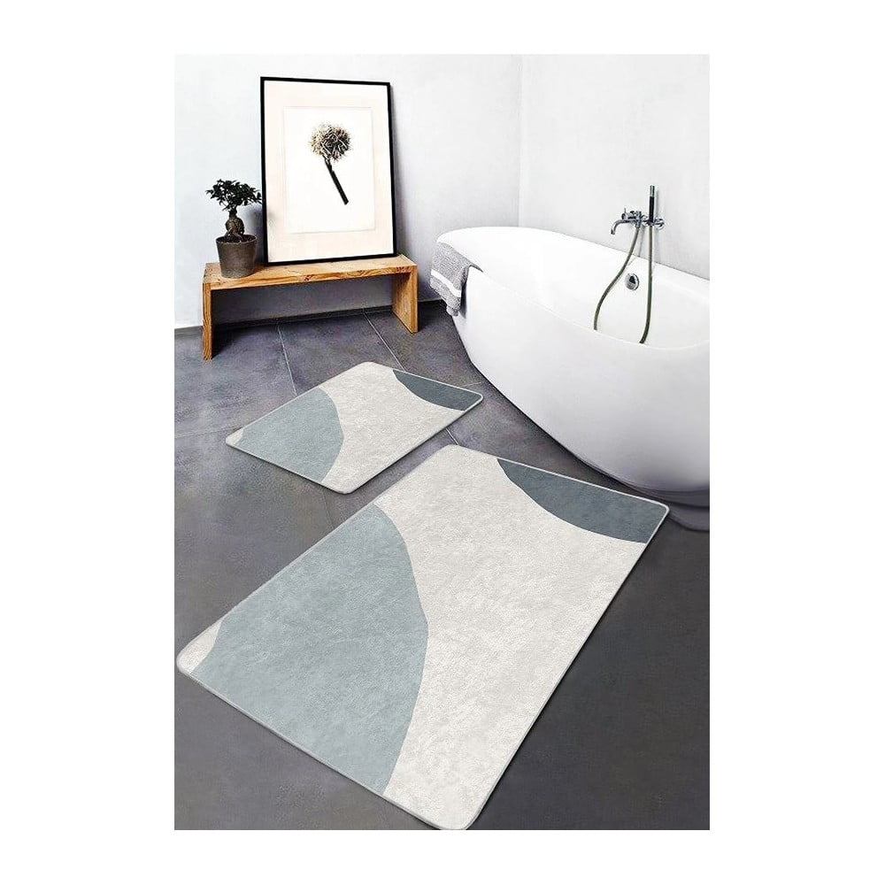 Szaro-kremowe aksamitne dywaniki łazienkowe zestaw 2 szt. 60x100 cm Abstract Shapes – Mila Home (zdjęcie 5)