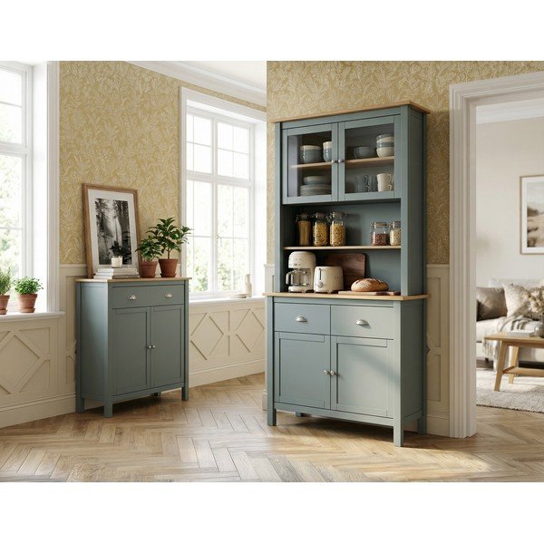 Szarozielony kredens z litego drewna sosnowego 90x180,5x40 cm Misti – Marckeric-image-1