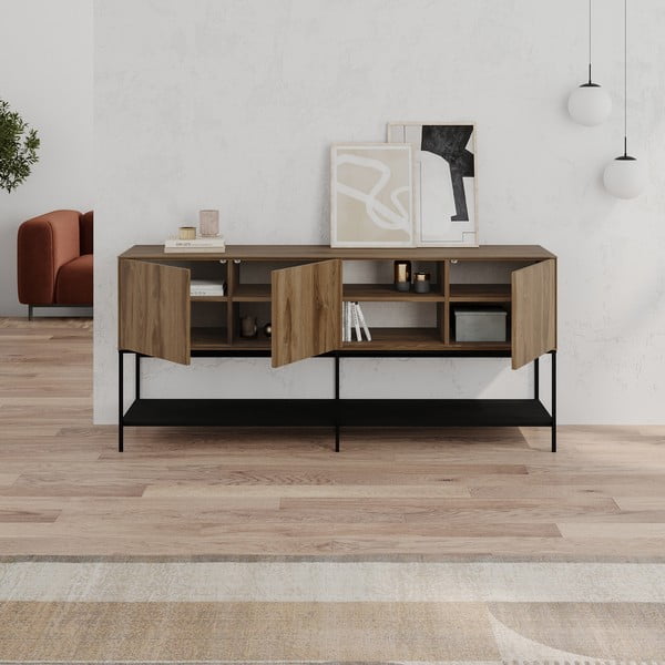 Czarno-naturalna komoda w dekorze dębu 180x80x40 cm Amira – Marckeric-image-2