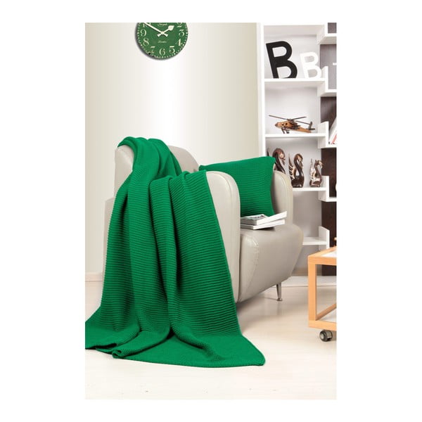 Zestaw zielonej narzuty i poduszki Kate Louise Tricot Blanket Set Hanzade
