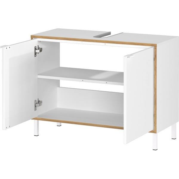 Biała wysoka szafka pod umywalkę 80x60 cm Topeka – Germania-image-3