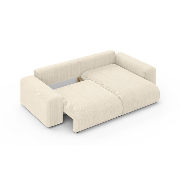 Kremowy sztruksowy rozkładany narożnik ze schowkiem (strona zmienna) Luma – Ropez-image-4