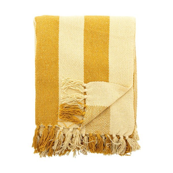 Żółty koc z bawełny z recyklingu 130x160 cm Frello – Bloomingville