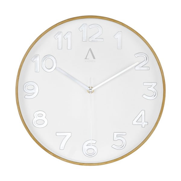 Biały zegar ścienny Andrea House Oakwood, 30 cm