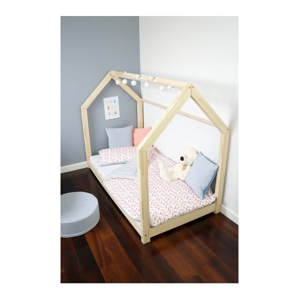 Drewniane łóżko dziecięce w kształcie domku TERY 80x160 cm-image-3