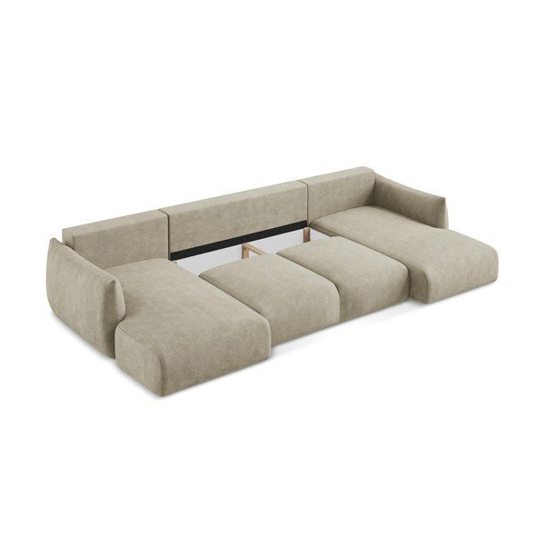 Beżowy rozkładany narożnik z tkaniny szenilowej (w kształcie litery U) Leila – Makamii-image-4