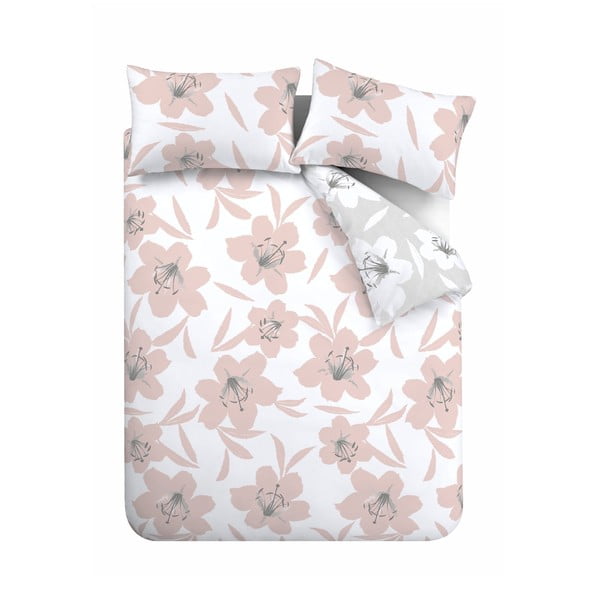 Różowo-biała pościel Catherine Lansfield Lily, 135x200 cm