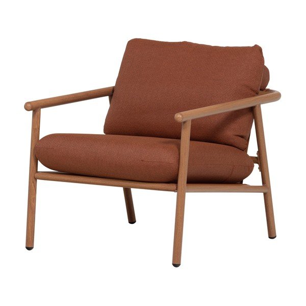 Metalowy/tapicerowany fotel ogrodowy w kolorze terakoty Cavero – WOOOD