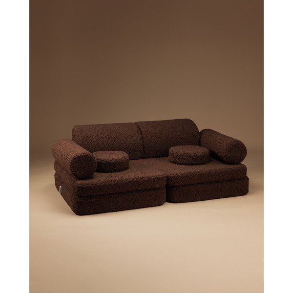Ciemnobrązowa poduszka na sofę dziecięcą z materiału bouclé Warm Hazel – Wigiwama-image-1