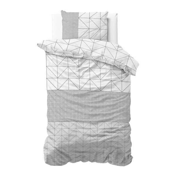 Szaro-biała jednosobowa pościel bawełniana Sleeptime Gino, 140x220 cm