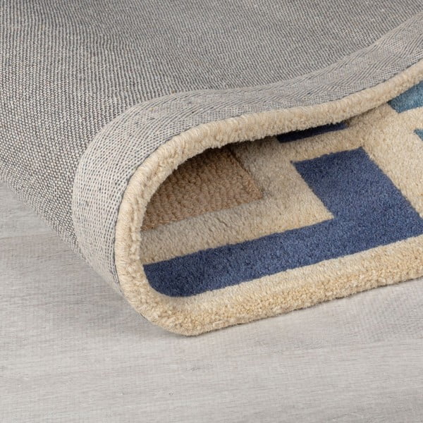 Niebiesko-pomarańczowy wełniany dywan tkany ręcznie 120x170 cm Retro Blocks – Flair Rugs-image-2