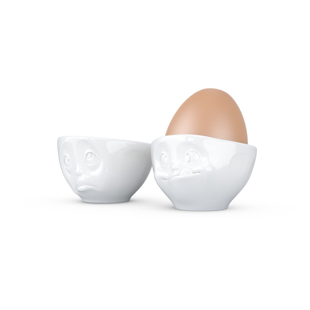 Komplet 2 białych porcelanowych nadąsanych kieliszków do jajek 58products Oh Please, 100 ml