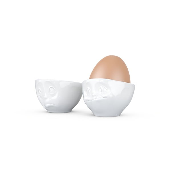 Komplet 2 białych porcelanowych nadąsanych kieliszków do jajek 58products Oh Please, 100 ml