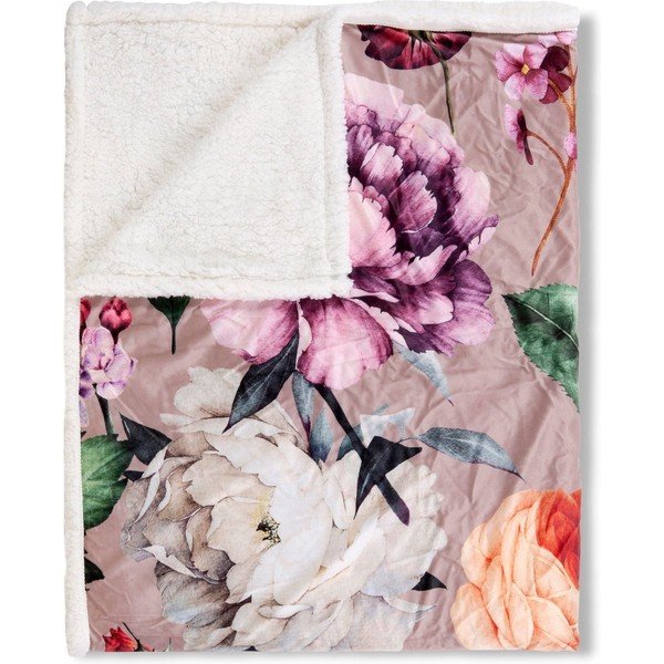 Beżowy koc dwustronny Descanso Fiori, 130x160 cm-image-3