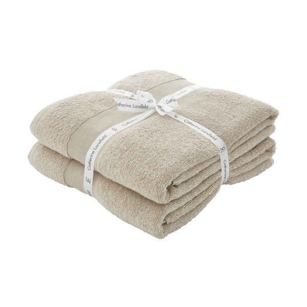 Beżowe bawełniane ręczniki kąpielowe frotte zestaw 2 szt. 90x140 cm Anti-Bacterial – Catherine Lansfield-image-2