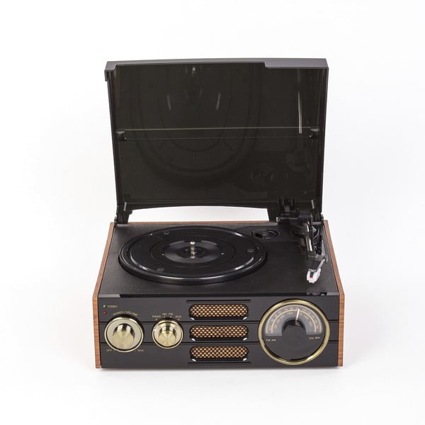 Czarny gramofon z radiem GPO Empire Black TG-192