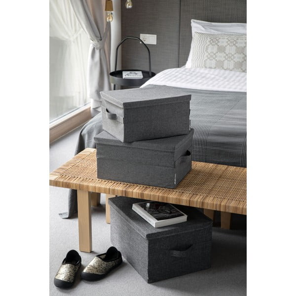 Szary tekstylny pojemnik z pokrywką 35x26x19 cm Soft Storage – Bigso-image-4