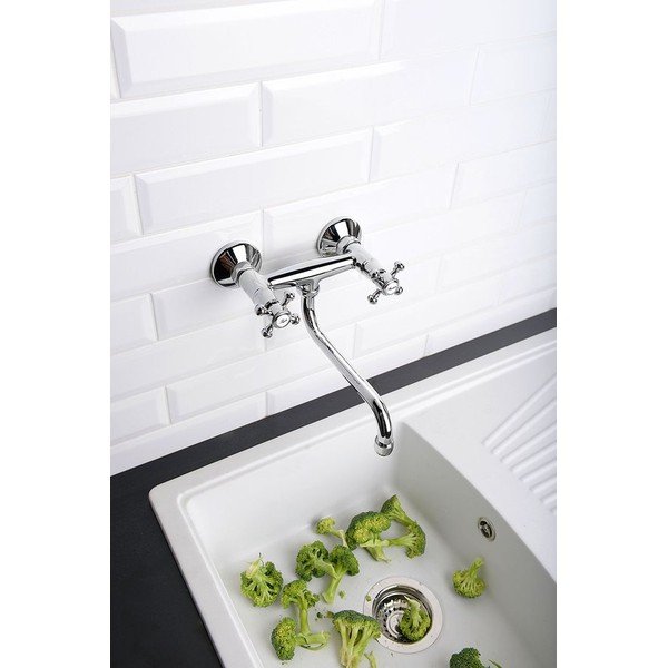 Bateria umywalkowa ścienna w kolorze srebra z połyskiem (1 otwór) Antea – Sapho-image-1