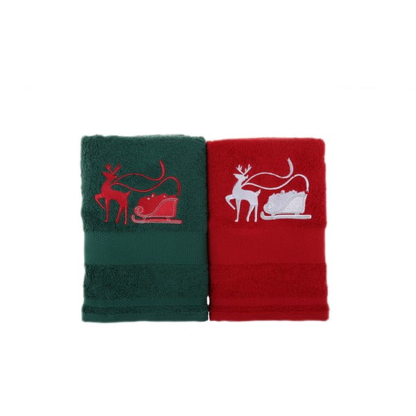 Zestaw 2 ręczników Kızak Red&Green, 50x100 cm