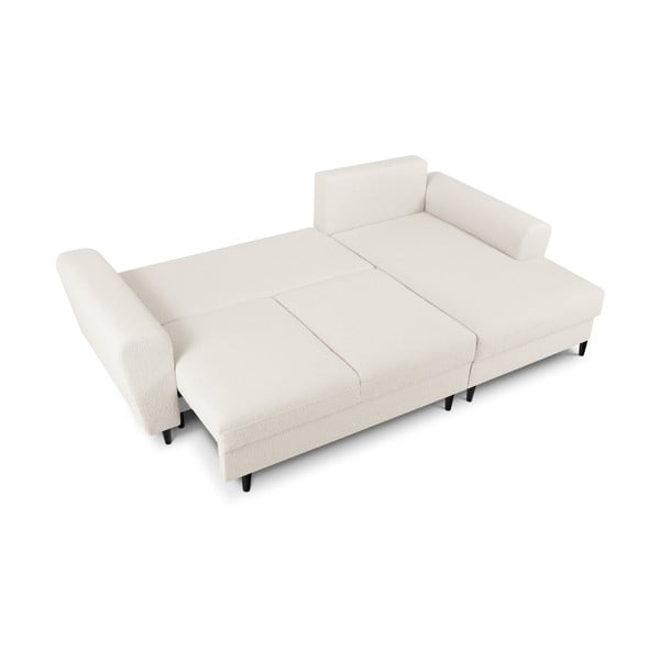 Beżowy rozkładany narożnik ze schowkiem z materiału bouclé (prawostronny/z szezlongiem) Kyoto – Cosmopolitan Design-image-2