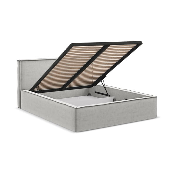 Jasnoszare tapicerowane łóżko dwuosobowe ze schowkiem i stelażem 180x200 cm Anani – Makamii-image-2