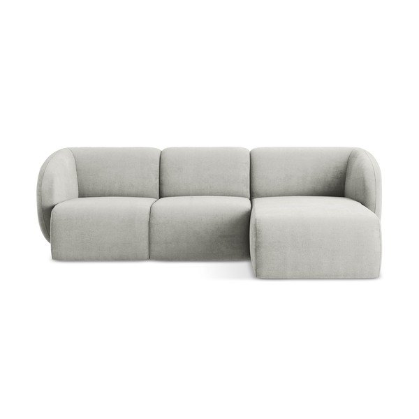 Jasnoszary narożnik z tkaniny szenilowej (prawostronny/z szezlongiem) Lani – Makamii