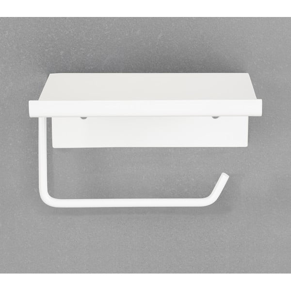 Biały samoprzylepny metalowy uchwyt na papier toaletowy z półką Desulo – Wenko-image-4