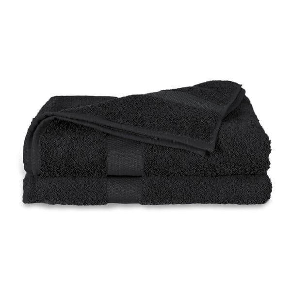 Czarny ręcznik kąpielowy Twents Damast Kleur, 70x140 cm